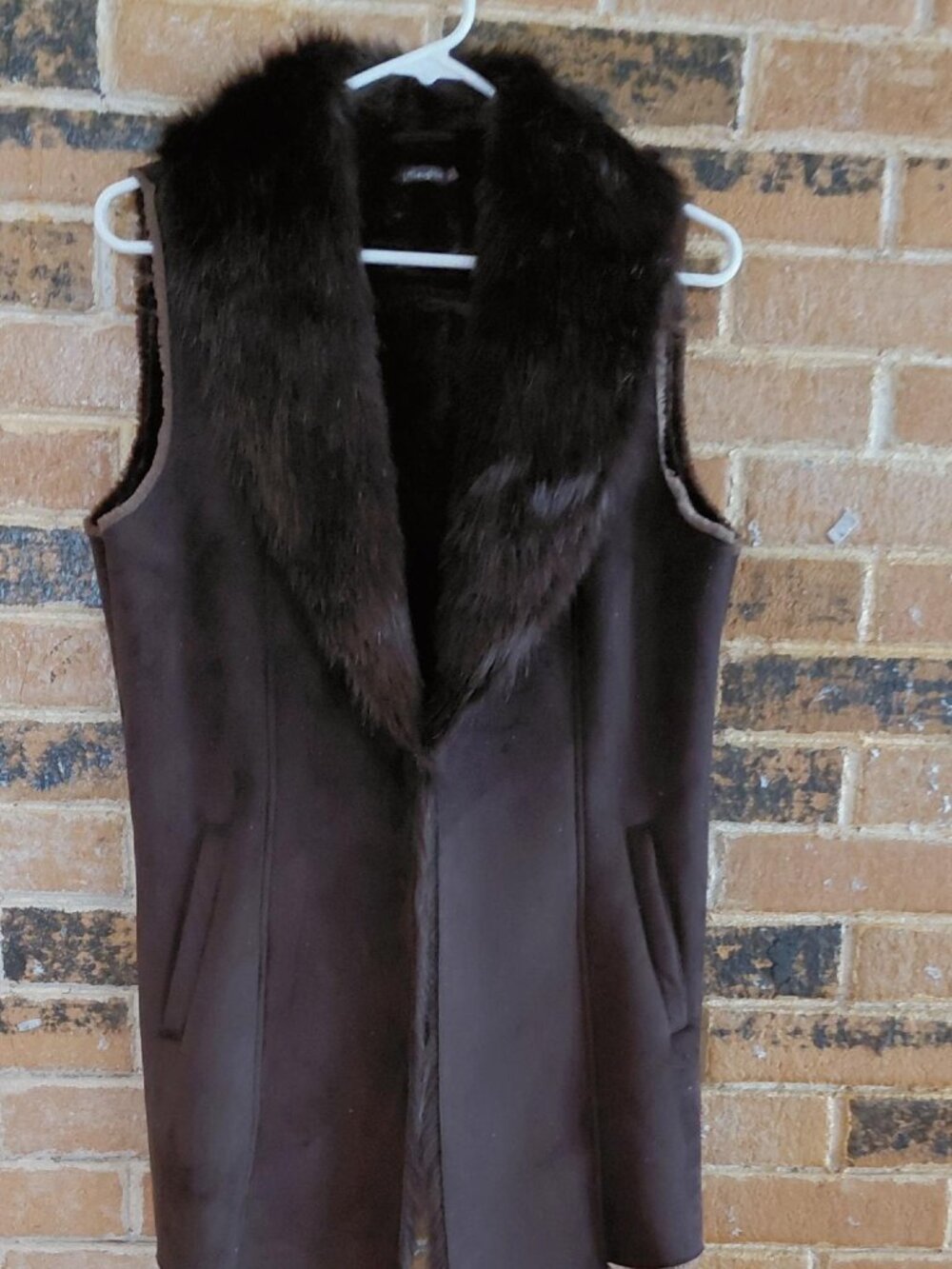 J. McLaughlin Chocolate  Brown Faux Suede Faux Fur Lined Vest